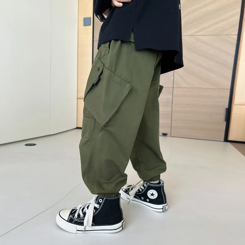 御宝当家男童裤子休闲工装裤春秋2023新款儿童休闲男孩长裤YB8956