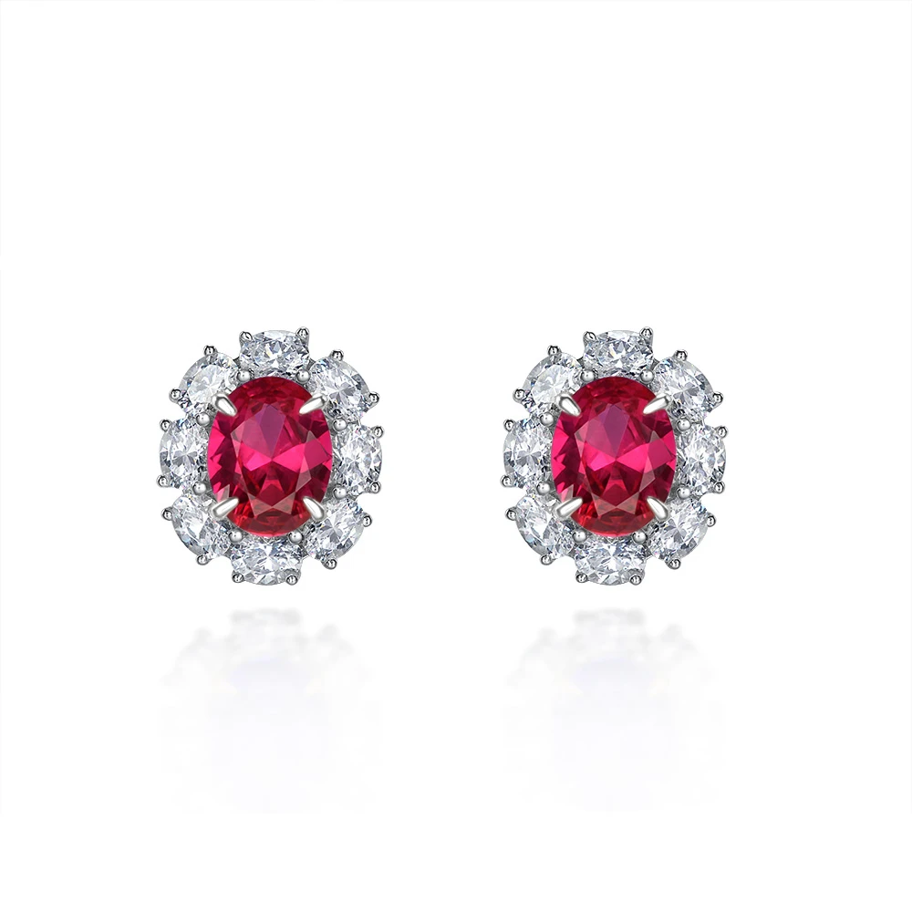 培育红宝石E0233【鸿运当头】镶嵌鸽血红色戴妃款时尚百搭气质耳钉