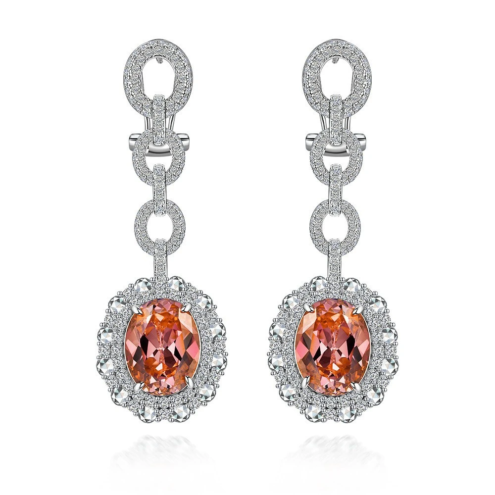 925银合成锆石耳饰 E2371 镶嵌蛋形落日橙色时尚气质百搭耳钉坠