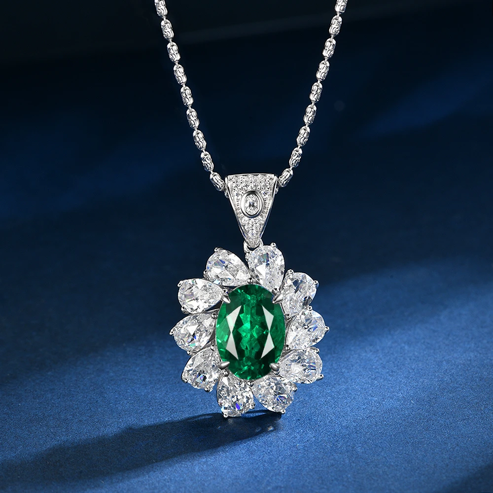 培育祖母绿P2430 新款满钻镶嵌蛋形木佐绿色轻奢豪华单吊坠