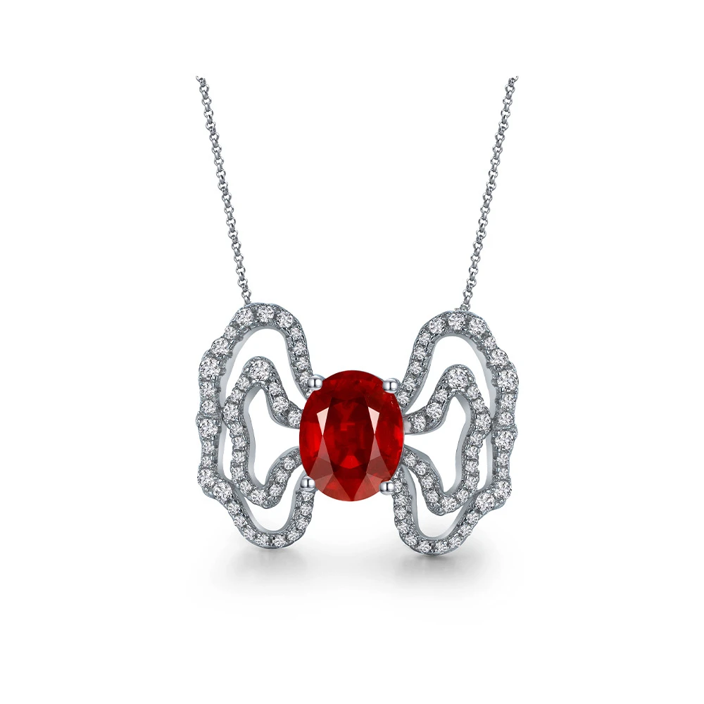 培育红宝石N1818【祥云】镶嵌蛋形鸽血红色轻奢气质设计项链40+5cm