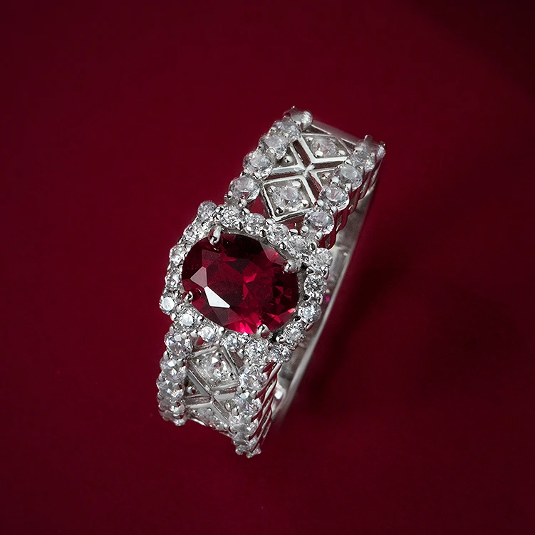 培育红宝石R3016【猎艳】镶嵌鸽血红色时尚布契拉提风戒指4-11#