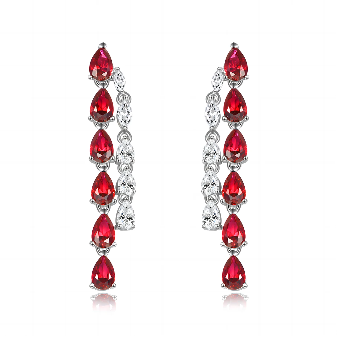 培育红宝石E0579 新款镶嵌鸽血红色时尚气质百搭轻奢灵动耳线耳钉