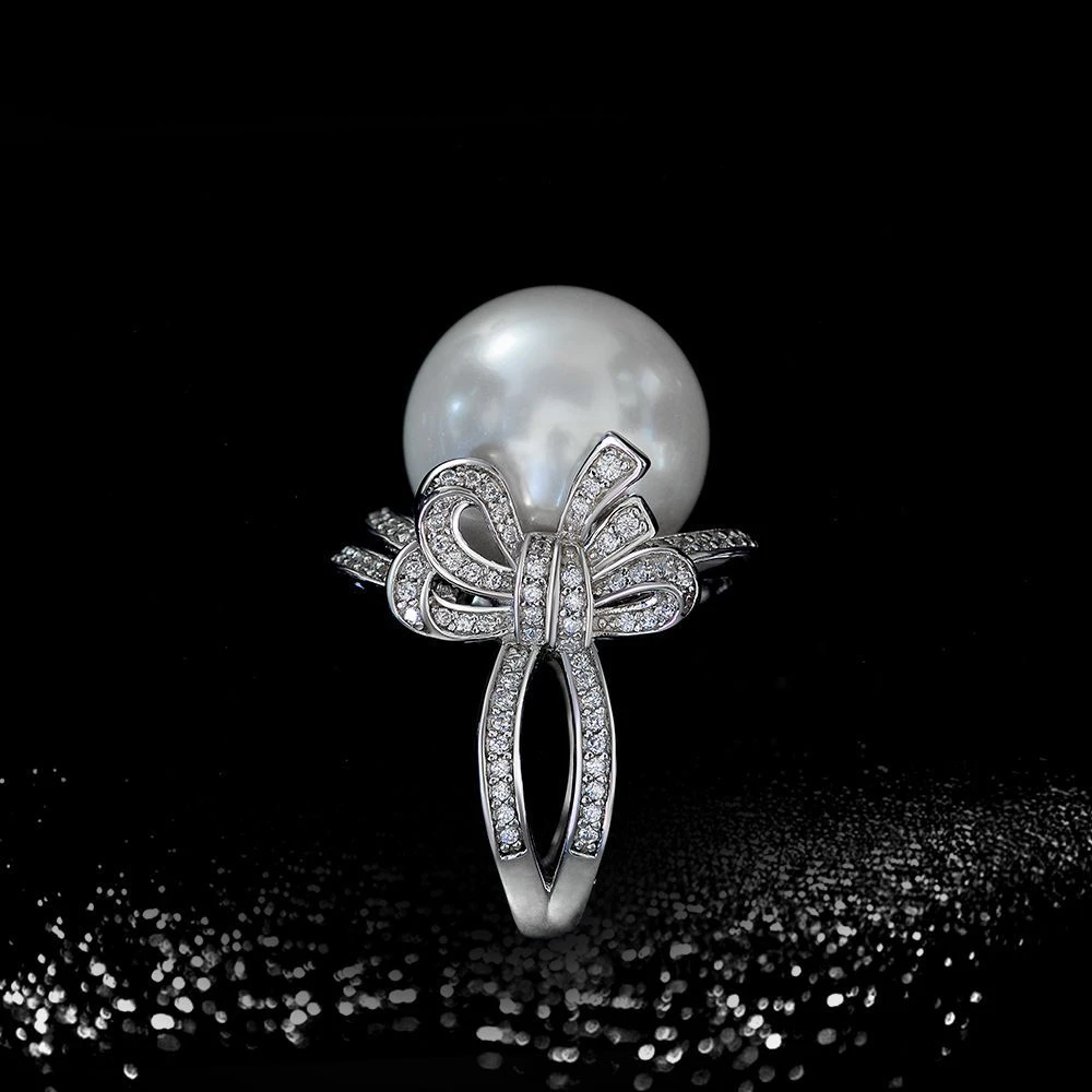 925银仿珍珠戒指 R1168 镶嵌16MM白色珠珠时尚气质百搭戒指5-9#