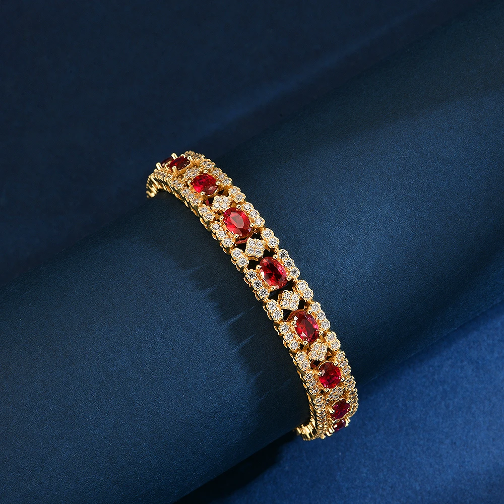 培育红宝石B4365 新款满钻镶嵌鸽血红色精致百搭蕾丝手链