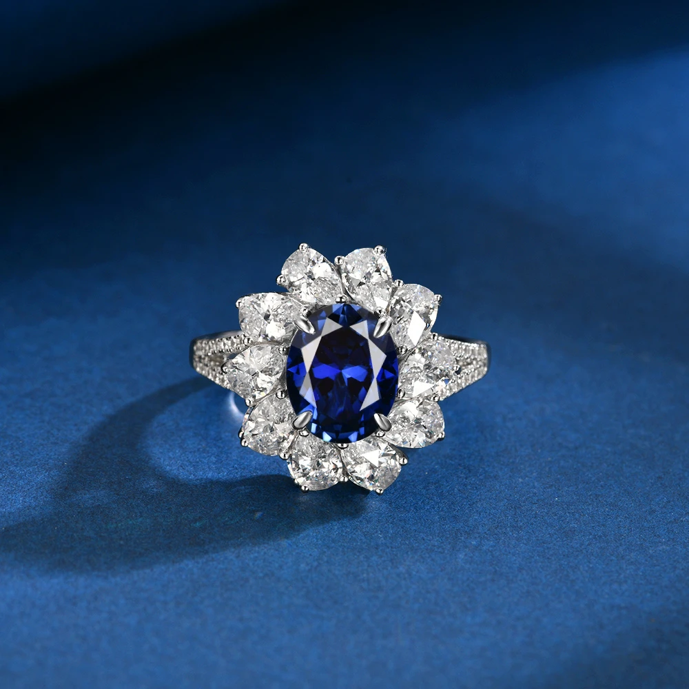 培育蓝宝石R2430 新款镶嵌蛋形皇家蓝色时尚气质百搭戒指4-12#