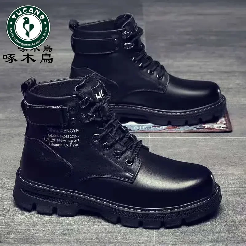 【正品】啄木鸟秋冬2025年新款男士潮流鞋休闲男鞋子皮靴耐磨马丁靴