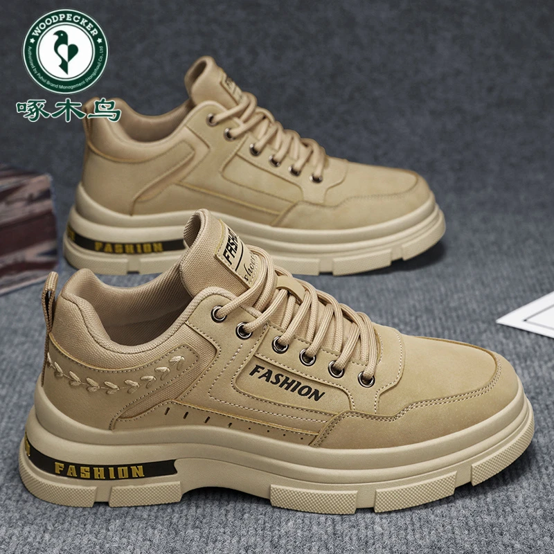 啄木鸟春季爆款男士休闲鞋工装靴百搭运动板鞋厚底潮流男鞋防滑