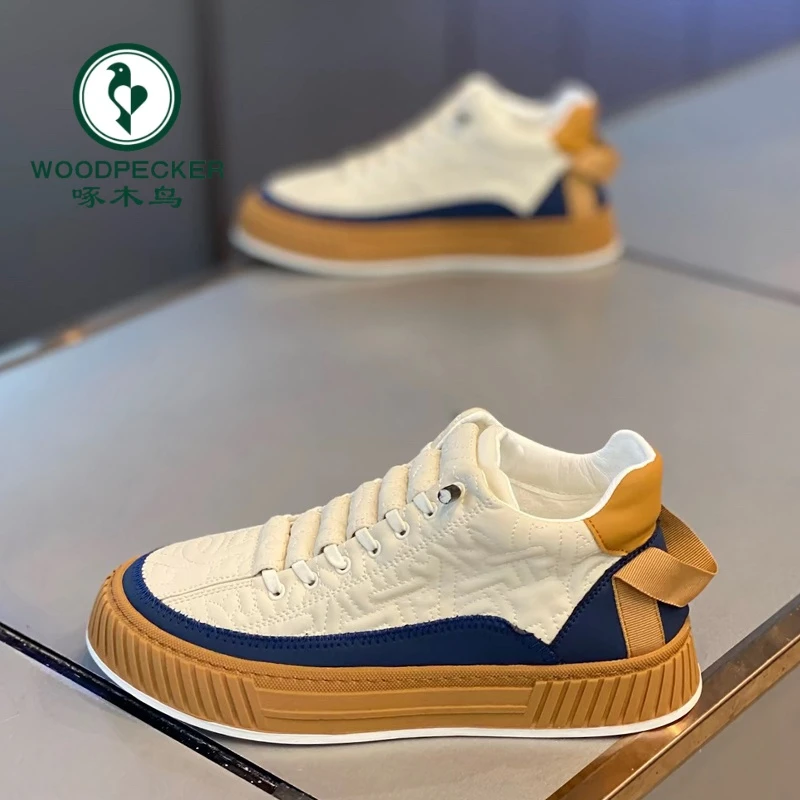 正品啄木鸟男鞋春季2025新款百搭休闲鞋平底板鞋男款运动小白潮鞋