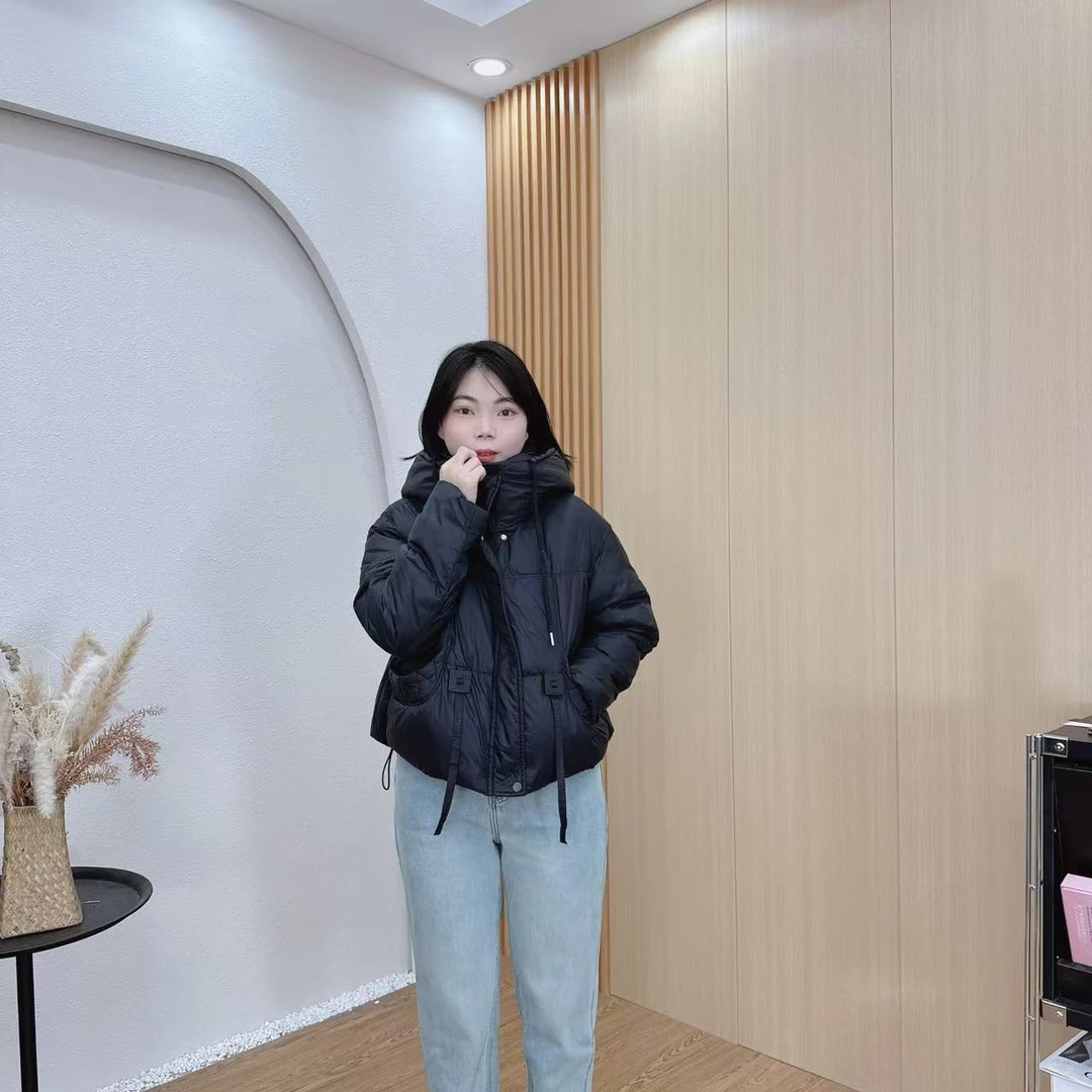 140-158小个子短款连帽韩版羽绒服纯色飘带外套