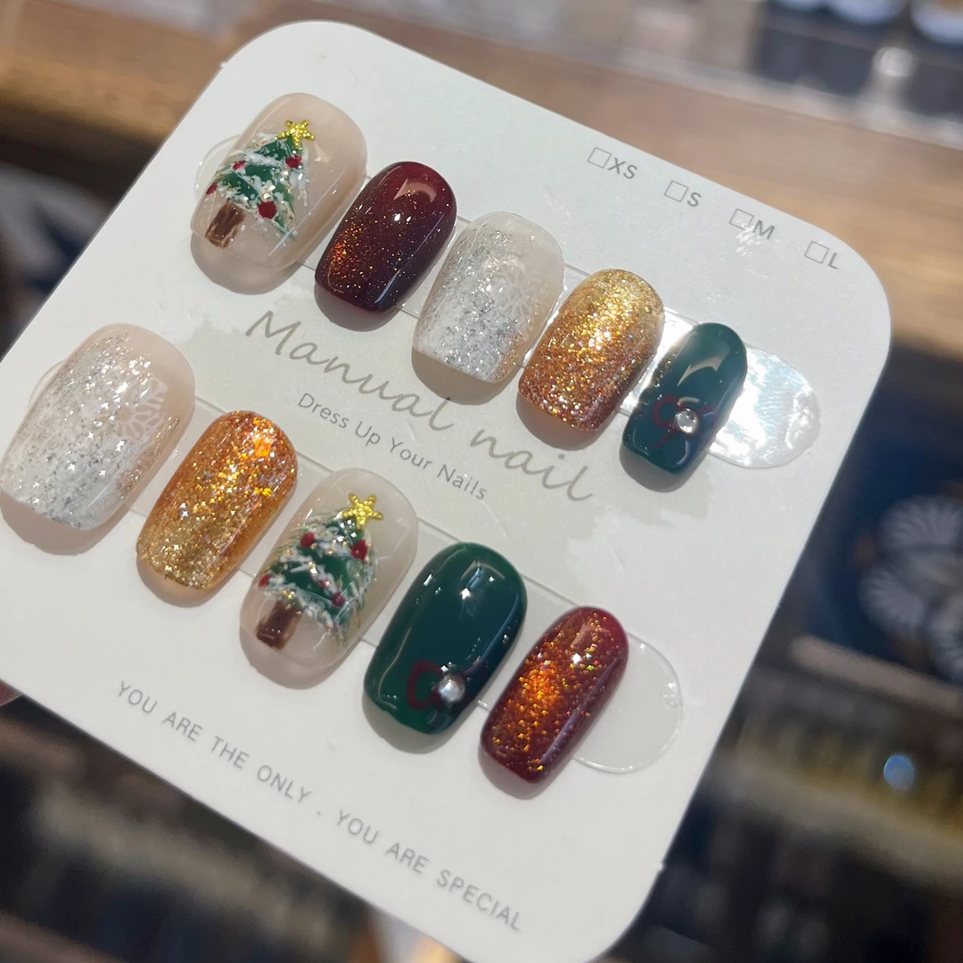 圣诞款 一椿原创手绘纯手工穿戴美甲穿戴甲