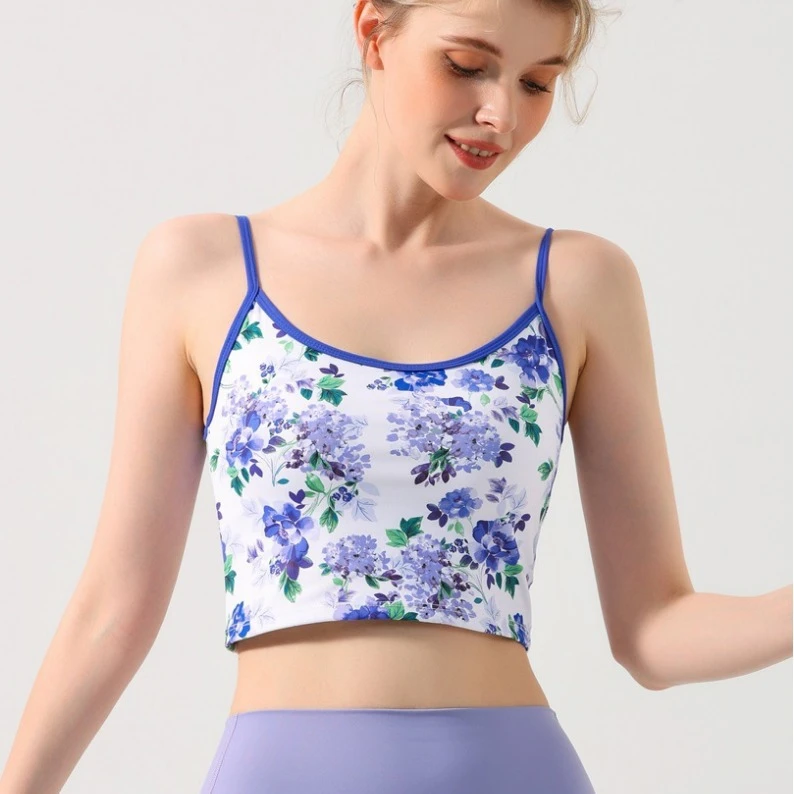 新款瑜伽服专业高端背心女带胸垫时尚性感健身房运动花色吊带文胸