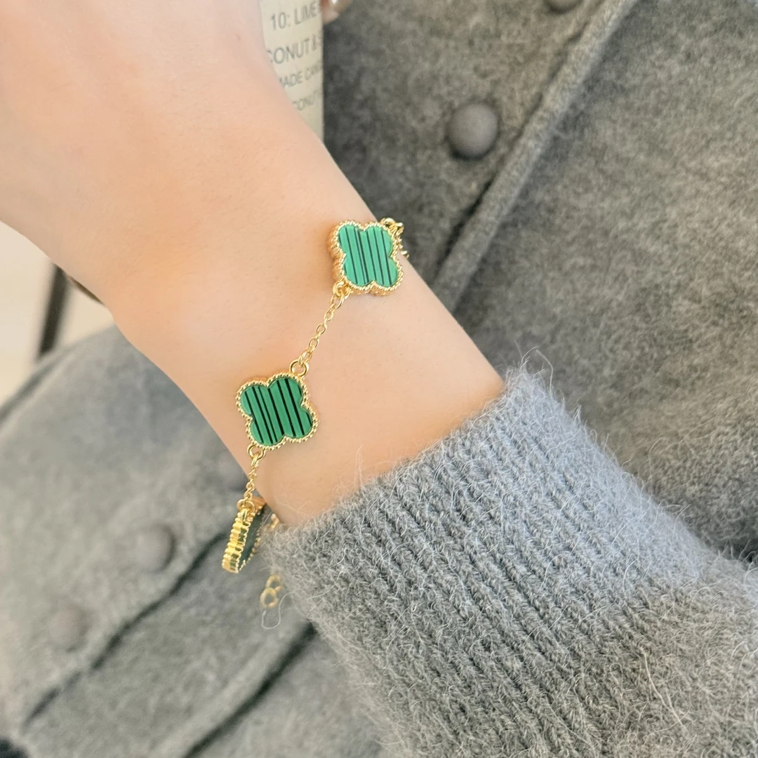 铜合金贝壳手链  简约四叶草手链新款时尚百搭五花手链绿色手链女