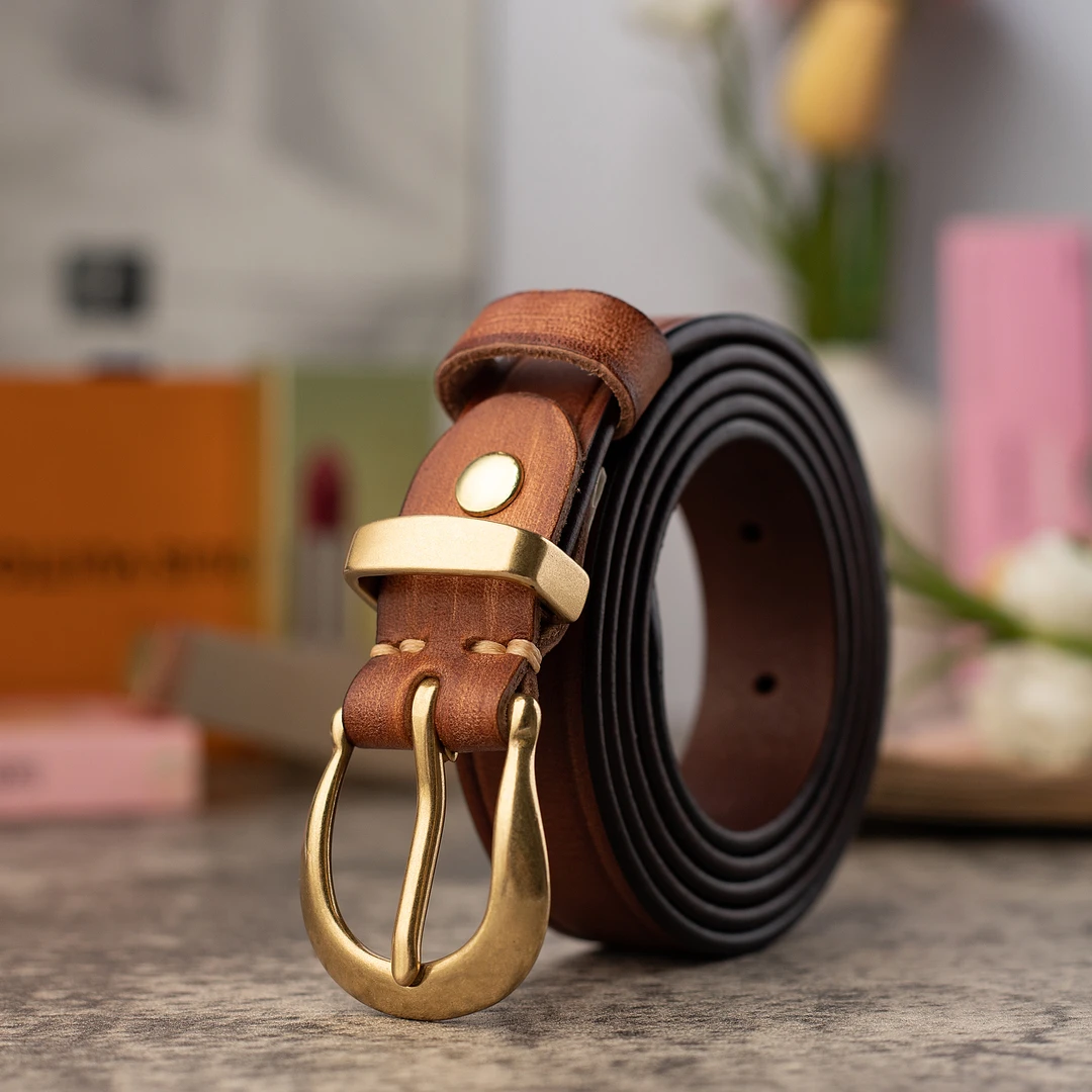 女士马蹄针扣复古轻奢铜扣真皮手工腰带港风牛仔百搭休闲皮带
