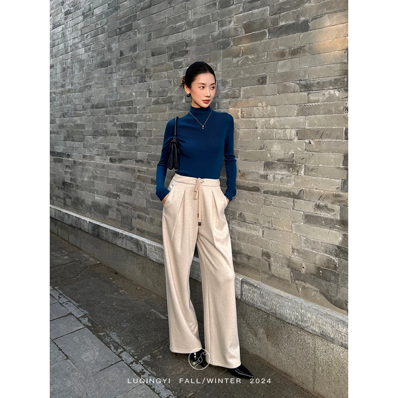 鹭青一原创【简章】高腰休闲裤女秋冬高级垂感显瘦直筒裤L24K7294B