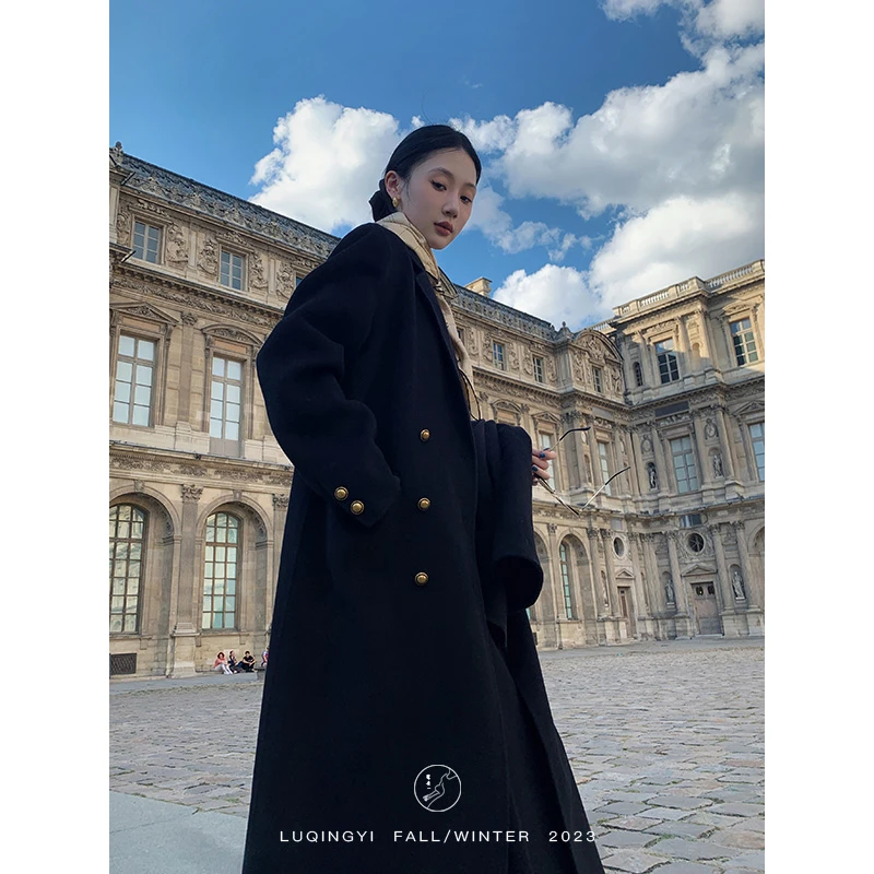 鹭青一【风禾大衣】荃羊毛大衣女秋冬高级感双面毛呢外套L23D1618H