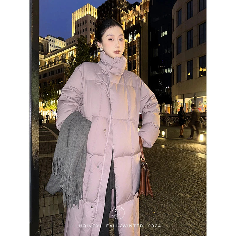 鹭青一原创【灵犀结】长款羽绒服女冬鸭绒加厚保暖外套L24Y7235B