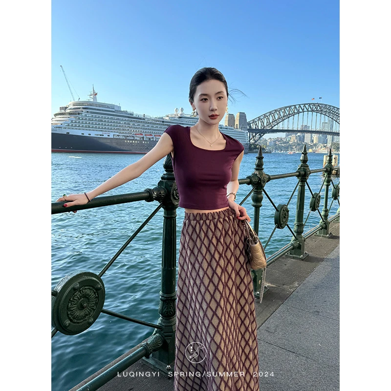 鹭青一原创【养舒】莫代尔短袖女夏方圆领打底小飞袖T恤L24L2071XA