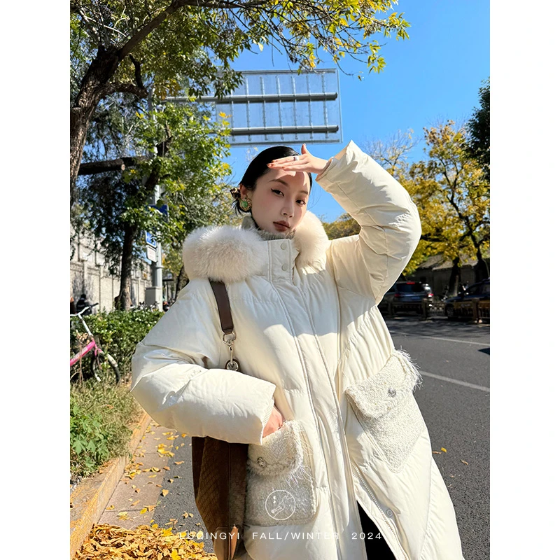 鹭青一原创【朝暮与共】90鹅绒羽绒服女狐狸毛三防鹅绒服L24Y1052H
