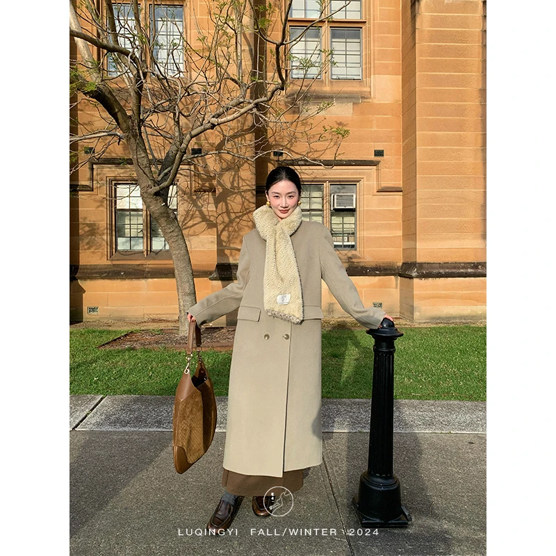 鹭青一原创【皆相宜】900g绵羊毛大衣女直筒双面毛呢外套L24D1023H