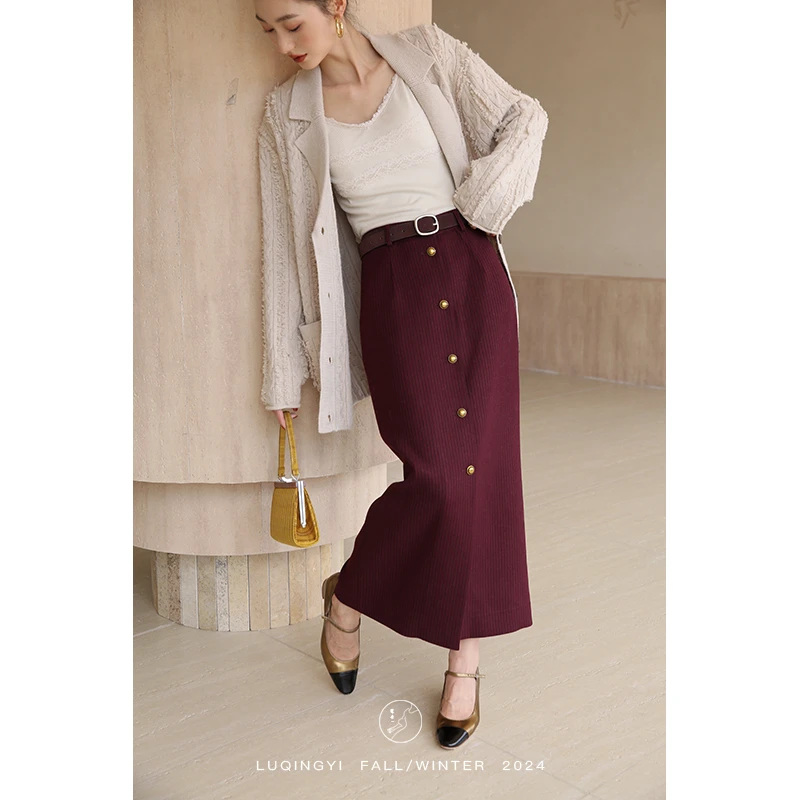 鹭青一原创【诗冉】高腰半身裙女初秋正反两穿复古长裙L24Q1090H