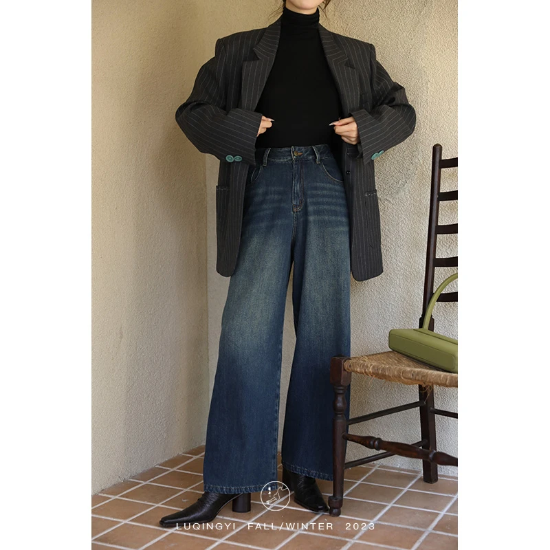鹭青一【秋目录】高腰牛仔裤女夏复古美式宽松休闲阔腿裤L23N1712H