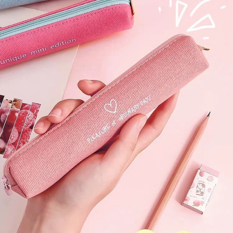 便携迷你小容量笔袋小学生初中生女孩简约文具铅笔盒小巧帆布笔袋