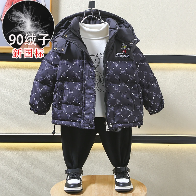 巴拉巴拉童年奥特曼男童羽绒服冬季2024新款儿童冬装黑金白鸭绒面