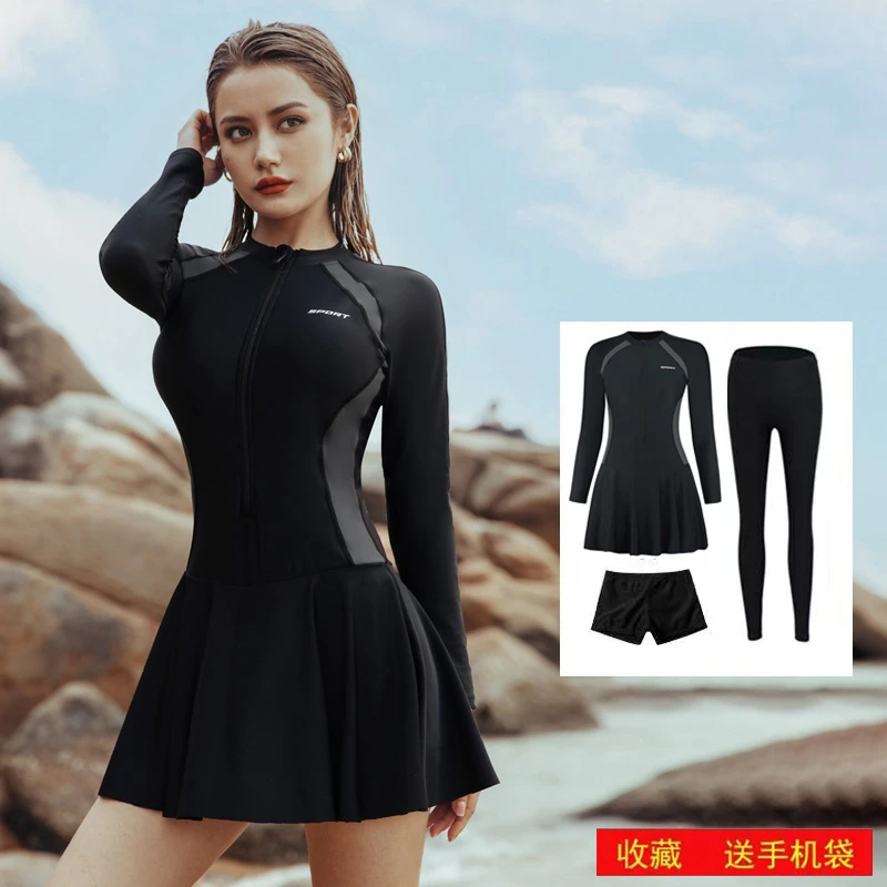 新款女大码长袖裙式短裤夏季韩版ins显瘦时尚冲浪游泳速干潜水服