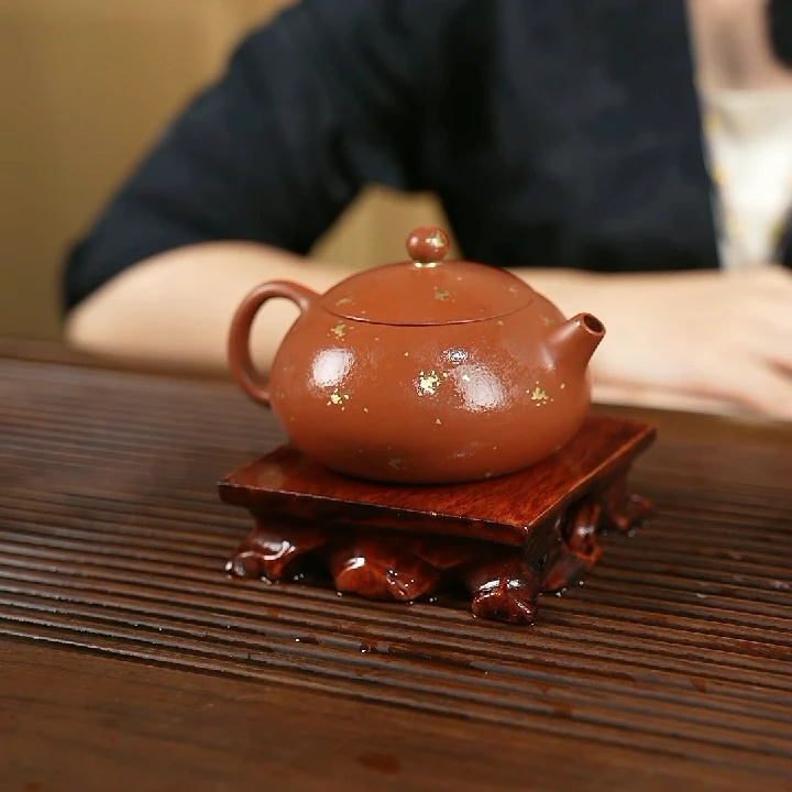 慕子-文化——朱泥洒金扁西施-紫砂壶