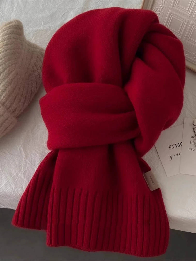 加厚加宽~100%羊毛围巾女秋冬安可拉红加厚保暖针织围脖新年礼物