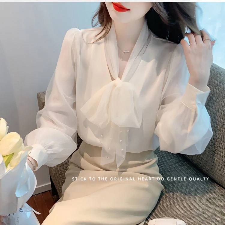 法式蕾丝打底衬衫气质雪纺衬衣秋装2025新款女装小众别致长袖上衣