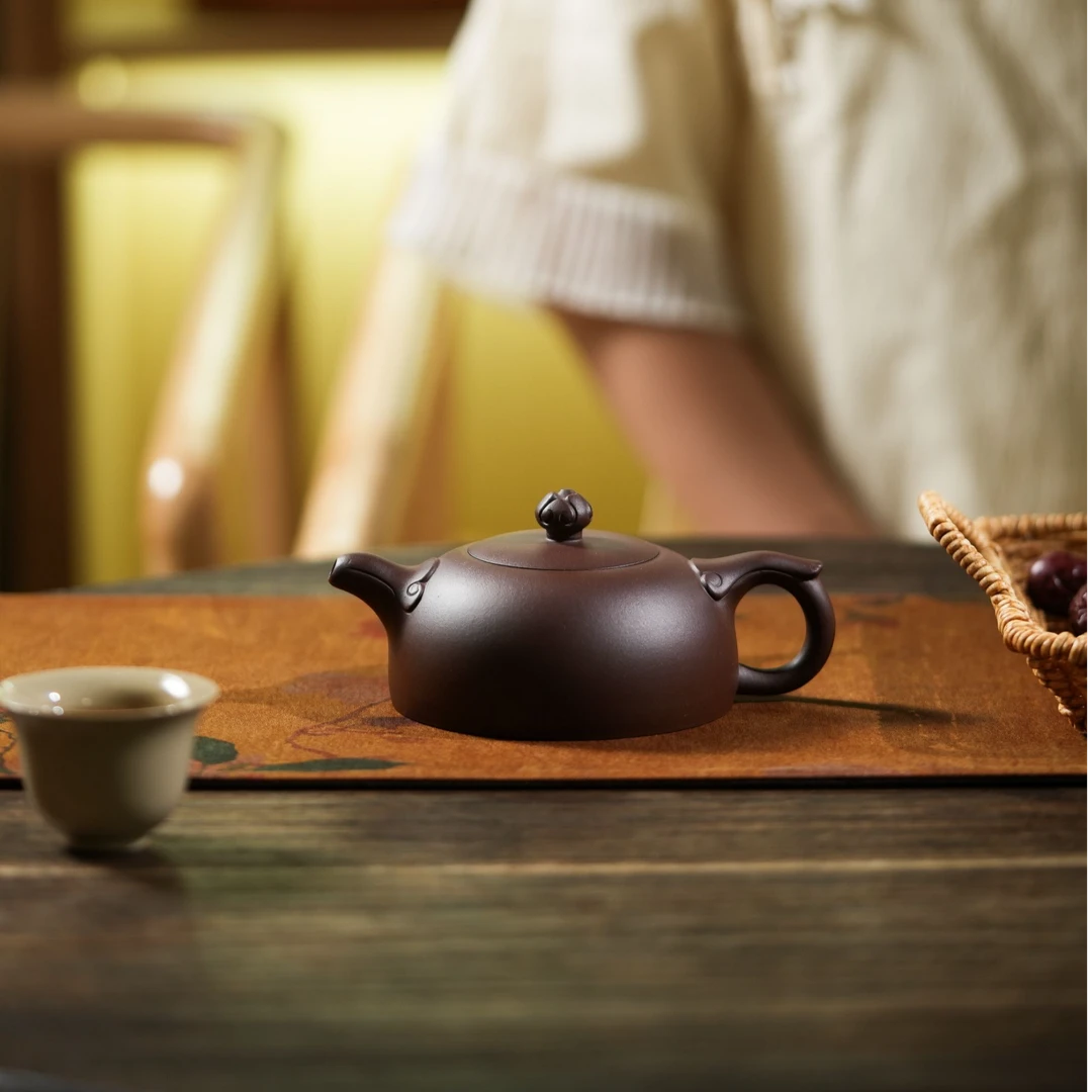 宜兴原矿紫砂壶紫泥半月壶200cc纯手工手制小容量