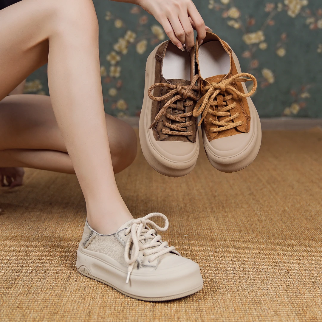 【新品】复古鞋女款春夏网红圆头厚底休闲鞋百搭软底板鞋 13567