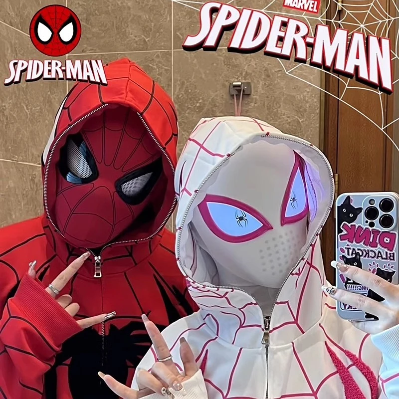 超凡蜘蛛侠头套眼睛可动电动眨眼炫酷发光COS格温面具万圣节礼物