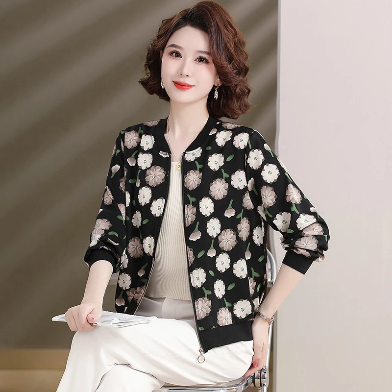 【丽姐家】春秋新款上衣女外套长袖时尚时尚女士宽松百搭印花外套