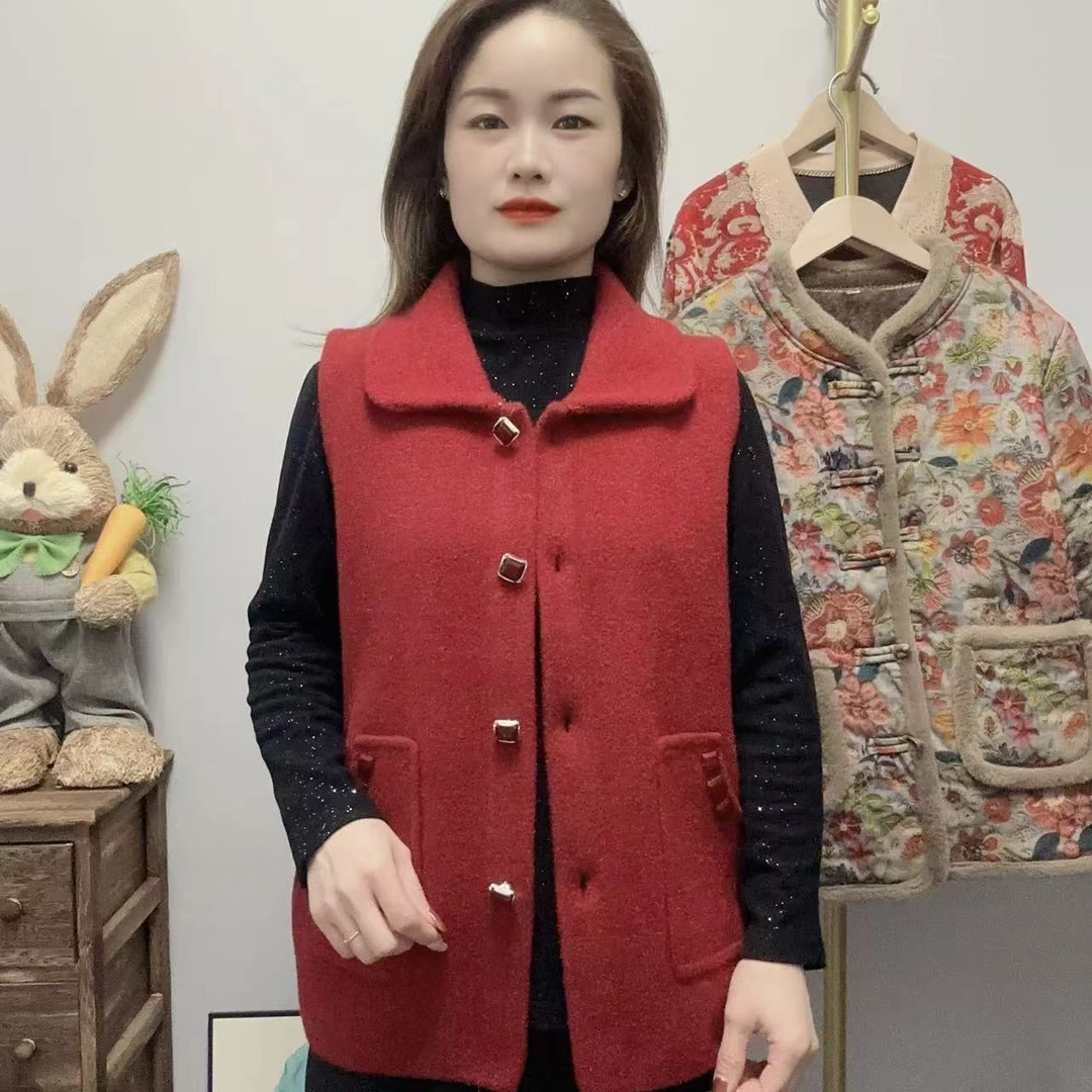 【丽姐家】秋冬加厚妈妈装翻领马甲中老年时尚洋气双面外穿保暖马夹