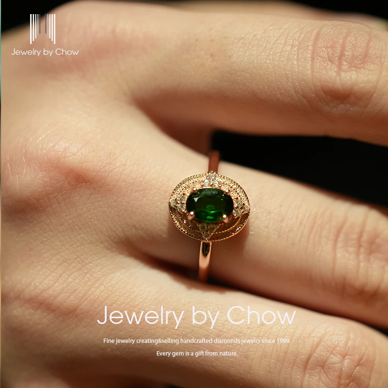 JEWELRY BY CHOW/天然透辉石回响系列戒指925镶嵌华丽小清新优雅