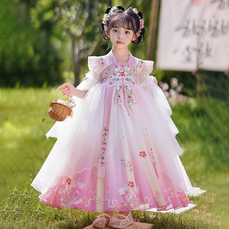 汉服女童2024新款夏装儿童国风唐装小女孩古风超仙襦裙夏季薄款女