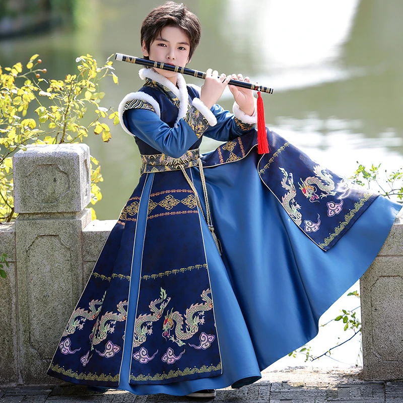 男童汉服2024冬季新款儿童秋冬款古风唐装小男孩帅气唐装国风古装