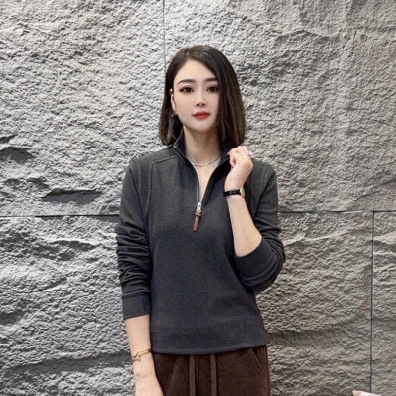 2381#双面奥绒半拉链新款休闲慵懒立领显瘦减龄锁温卫衣