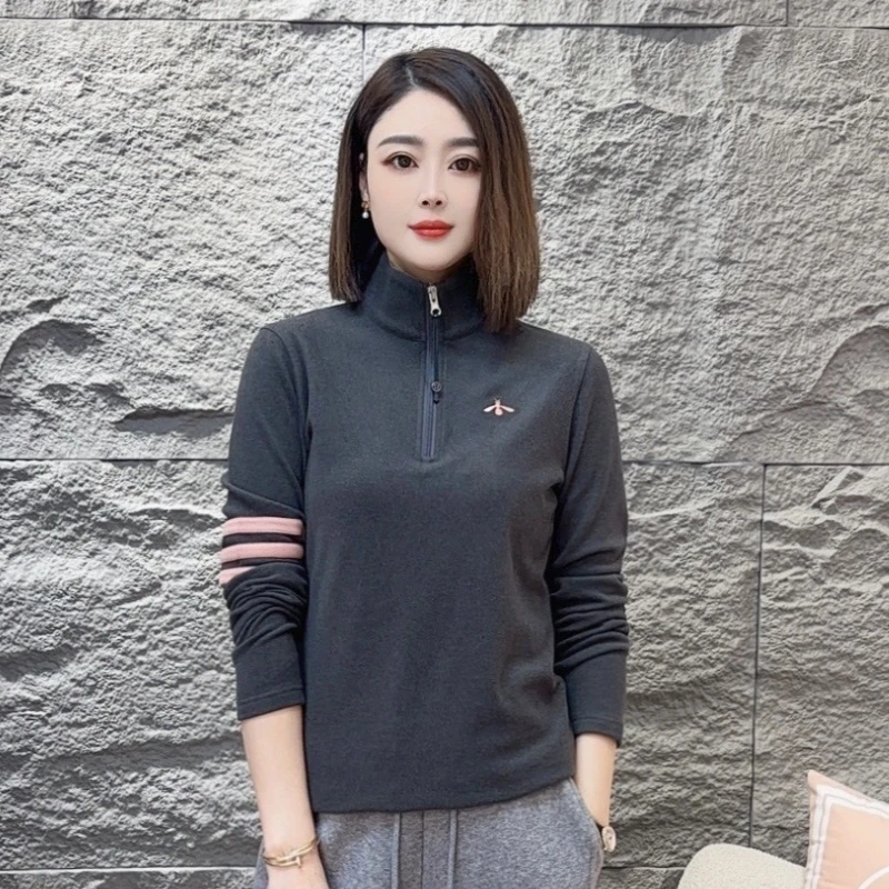 2487奥绒三条杠半拉链蜜蜂刺绣打底衫立领拼色秋冬时尚保暖卫衣