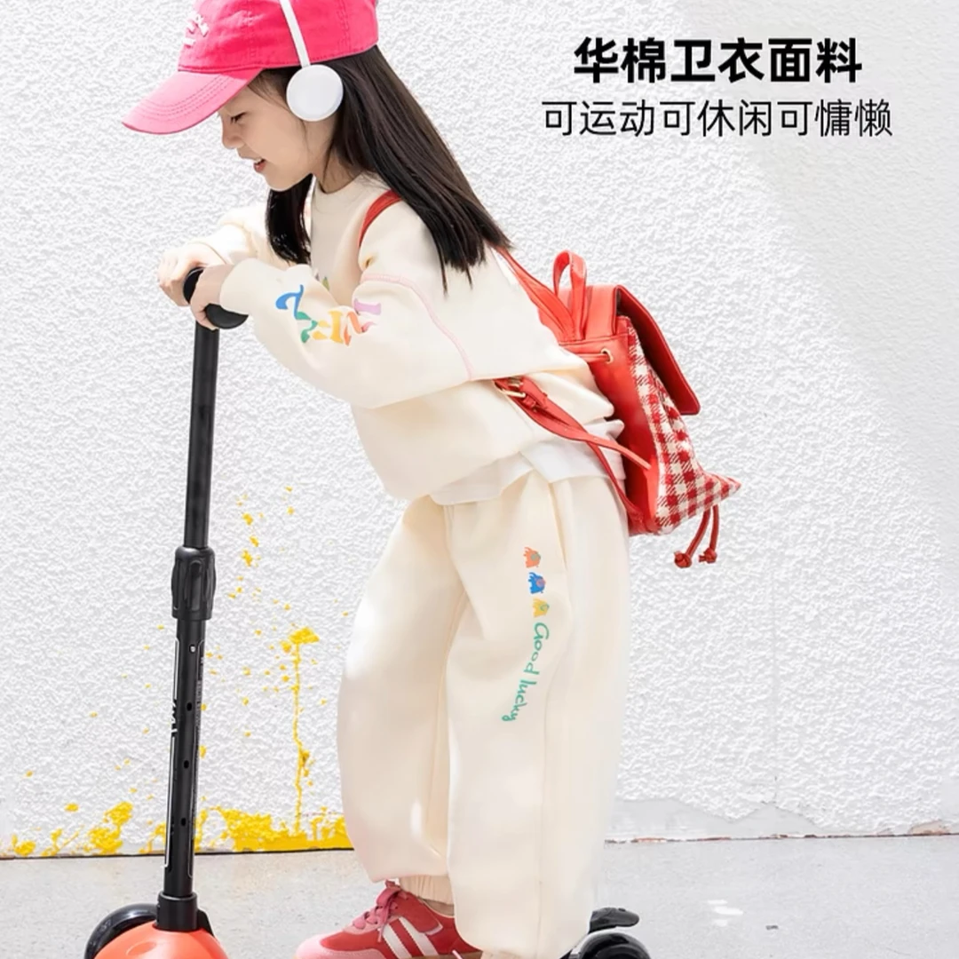 2025春秋季新款女童小象时尚简约卫衣套装运动网红休闲