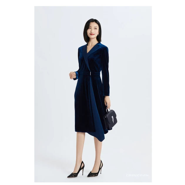 【娜尔思】时尚法式气质商场同款丝绒秋冬新款长袖连衣裙NF06488R7