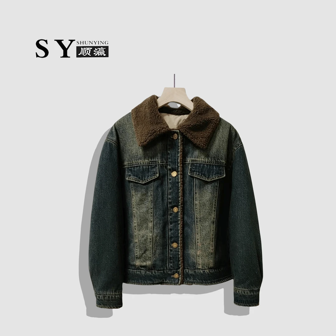 【顺瀛】新款复古PLOL领时尚短款潮流设计师牛仔短外套SYB8122