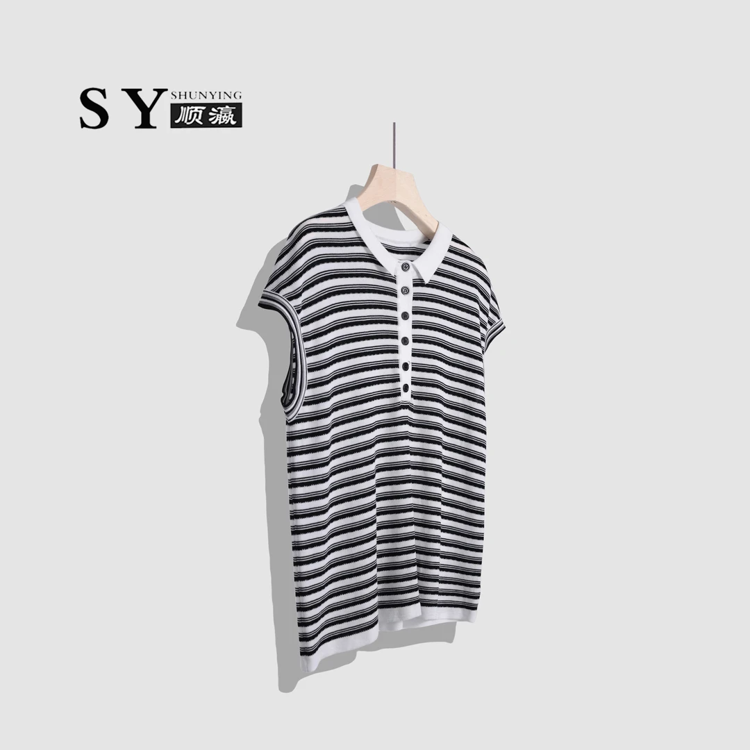 【顺瀛】夏季潮牌女装百搭时尚显瘦黑白条纹针织衫SY919234