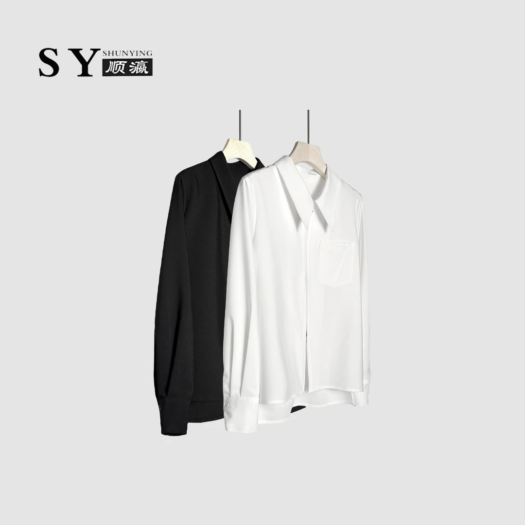 【顺瀛】新款双拉链宽松纯色简约内搭外穿百搭气质休闲衬衫SYD9030