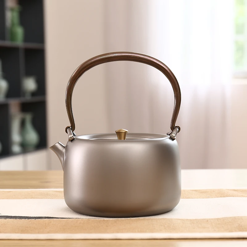 纯钛烧水壶泡茶壶户外便携旅行提梁煮茶器钛壶高端茶具商务礼品壶