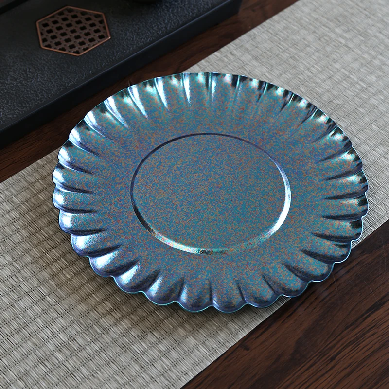 纯钛茶道托盘金属壶承贝壳边果盘西点点心盘钛金属干泡台茶船茶海