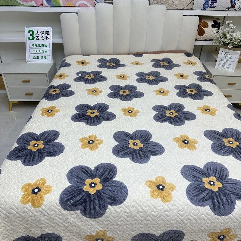 【奶茶花】200*230牛奶绒直角边床盖绗缝防滑秋冬加绒加厚床盖